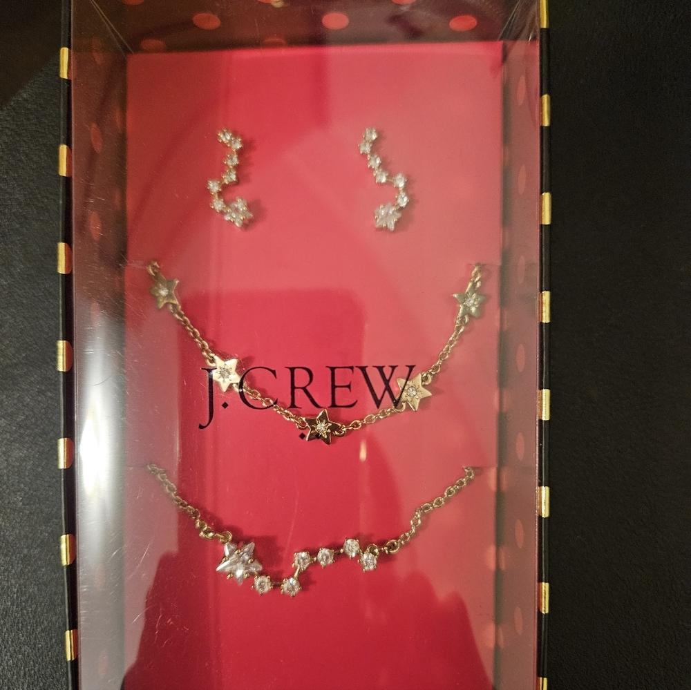 J. Crew Gold Star Earrings And Two Necklace